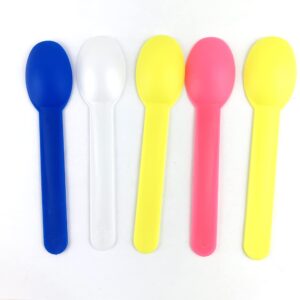 worlds 50pc color changing assorted heavy widehandle plastic spoons frozen yogurt spoon,ice cream spoons,frozen dessert spoons