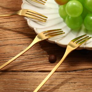 Stainless Steel Leaf Coffee Spoon and Appetizer Fork Tableware Dessert Spoon Mini Dessert Utensils Set Creative Demitasse Spoons and Forks for Stirring, Fruit, Cake, Coffee, Tea (Gold, 40 Pieces)