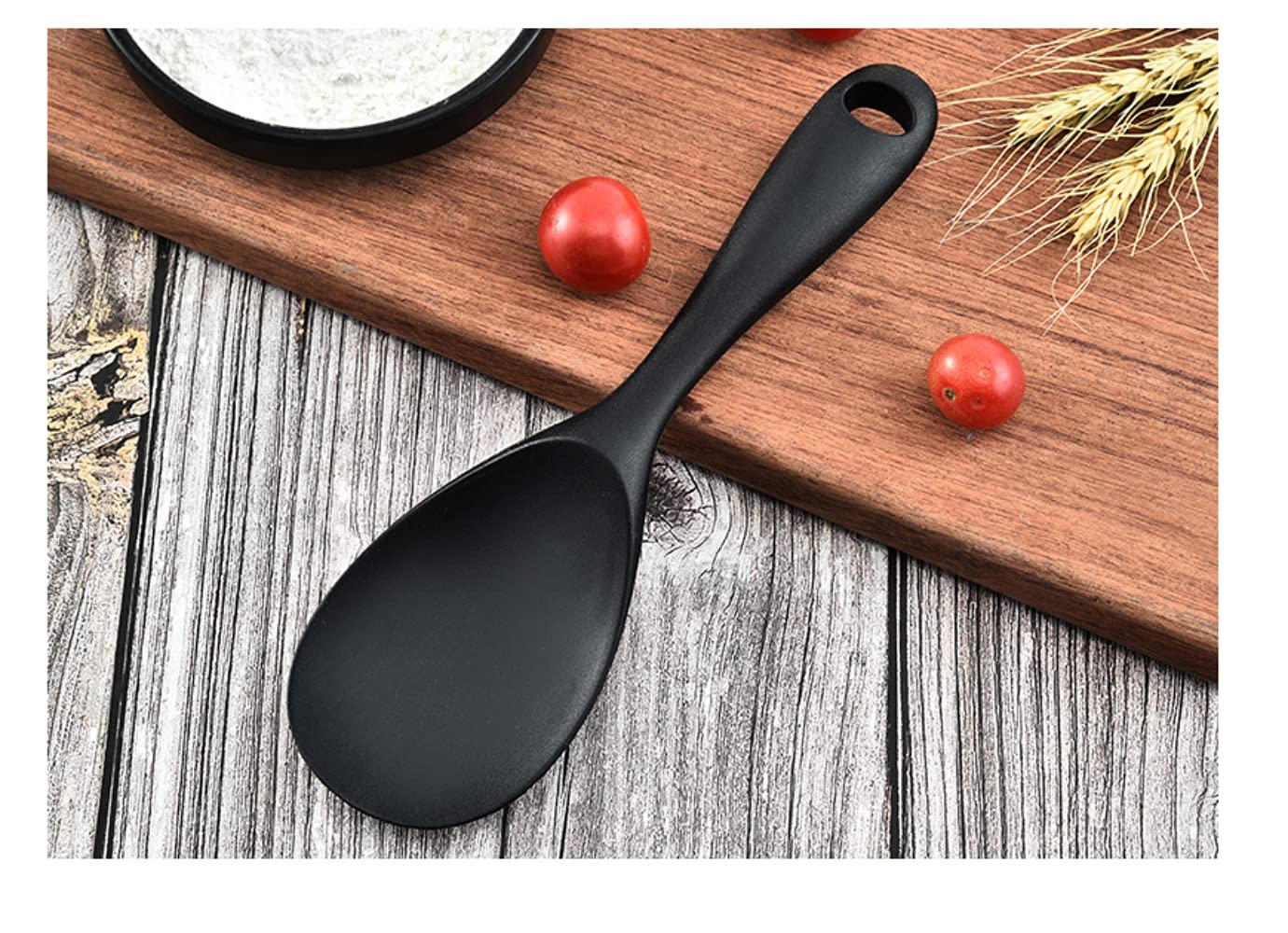 Armrouns Silicone Rice Paddle Spoon 2PCS, Non Stick Heat Resistant Kitchen Works for Rice,Mashed Potato. (Casual Black)