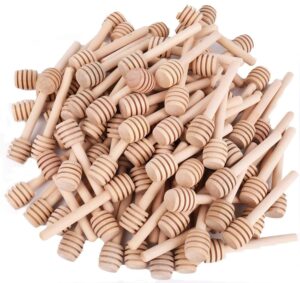 lawei 100 pack mini wooden honey dipper sticks - 3 inch honey dippers server for honey dispense drizzle honey and wedding party favors