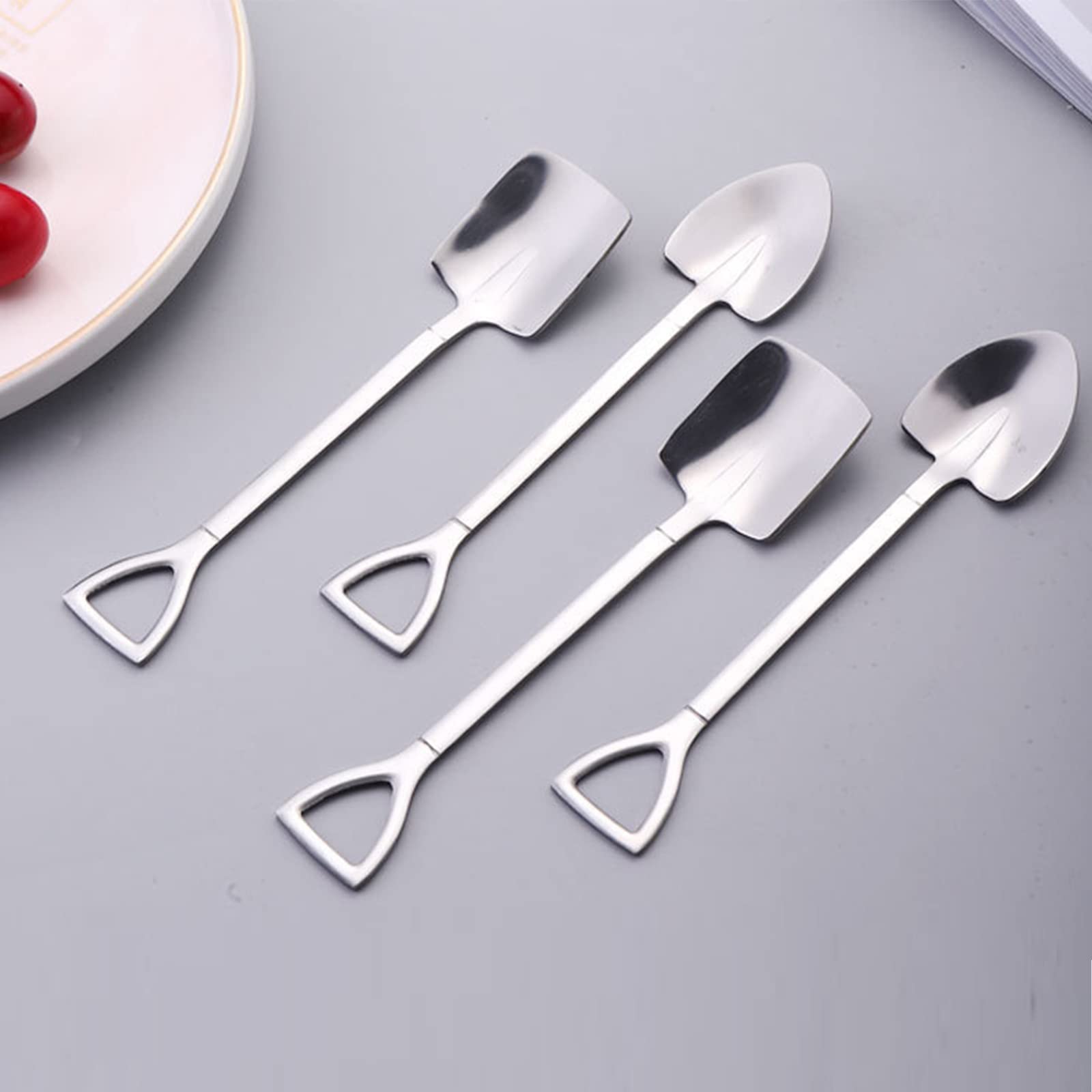 TAORANJU Shovel Spoons for Desserts, 4 Pcs Stainless Steel Ice Cream Spoons Espresso Spoons Coffee Spoons Reusable Tiny Pointed Spoons for Dessert Tea Sugar Cake Yogurt