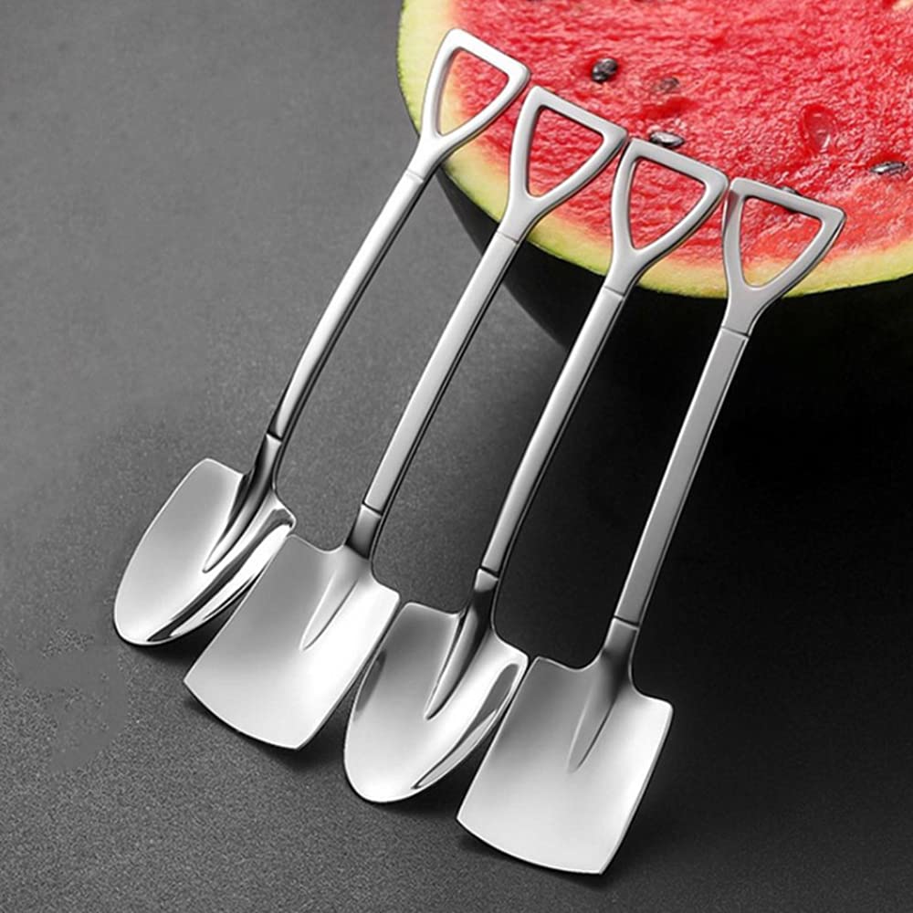 TAORANJU Shovel Spoons for Desserts, 4 Pcs Stainless Steel Ice Cream Spoons Espresso Spoons Coffee Spoons Reusable Tiny Pointed Spoons for Dessert Tea Sugar Cake Yogurt