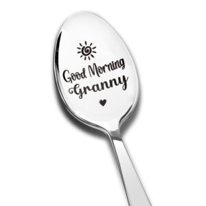 good morning granny spoon engraved stainless steel funny, nana gifts from grandchildren, best teaspoon coffee spoon gifts for grandma mom birthday mother's day christmas