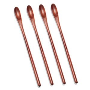 4 pieces wooden coffee mixing spoons long handle cocktail spoons wood iced tea spoons small stirring spoon for mixing coffee tea beverage, 7.87 inch