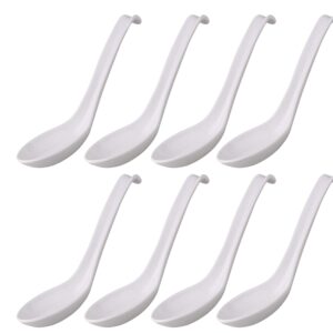 Comicfs Asian Soup Spoons 8 pieces, 8HSP-W, Large Japanese Soup Spoons, Soba Rice Pho Ramen Noodle Soup Spoons, Chinese Won Ton Soup Spoon, Hook Style (8 Spoons, White)