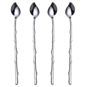hissf long handle spoons, iced tea spoons, 18/10 stainless steel stirring spoons, 4pcs leaf spoons, 8.66-inches