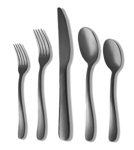 xingjiake 20 piece black silverware set, kitchen utensils set, silverware cutlery flatware set for 4, stainless steel forks and spoons cooking flatware serving set, dishwasher safe