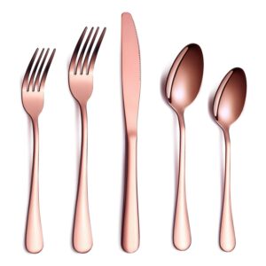 rose gold flatware set 20 piece service for 4, copper plated stainless steel silverware set service for 4 (shiny, copper)