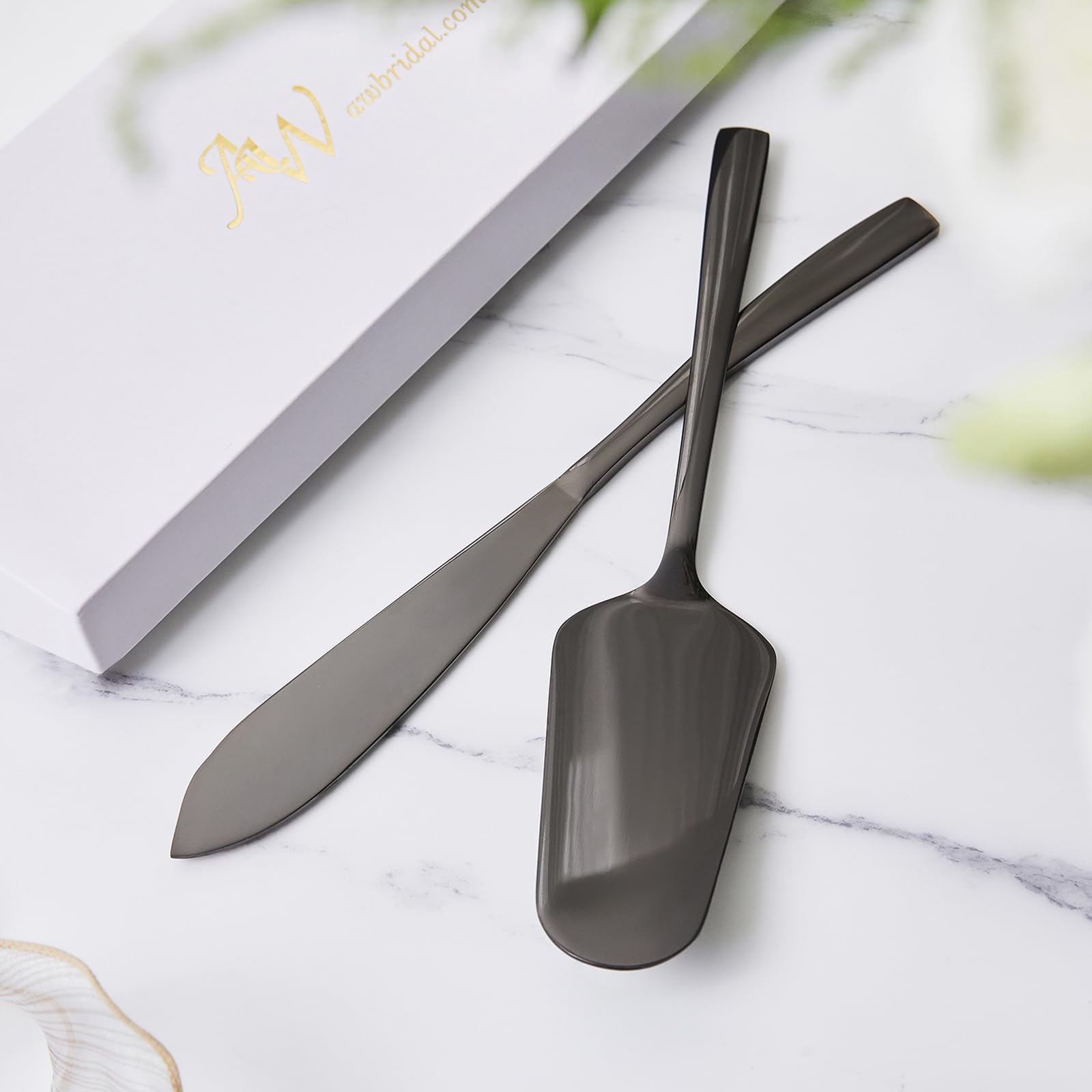 AW BRIDAL Black Wedding Knife and Cake Server Set, Cake Cutting Set for Wedding Pie Cutter Bridal Shower Anniversary Engagement Gifts for Couples