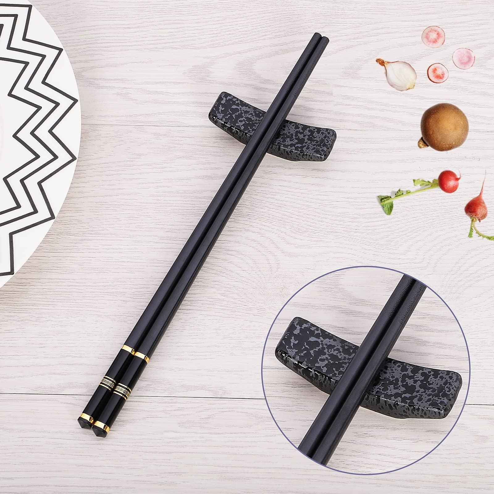Chopsticks Reusable Fiberglass Alloy Chopsticks with Holder and Carrying Bag, 1 Pairs Gift Set (Style 1)