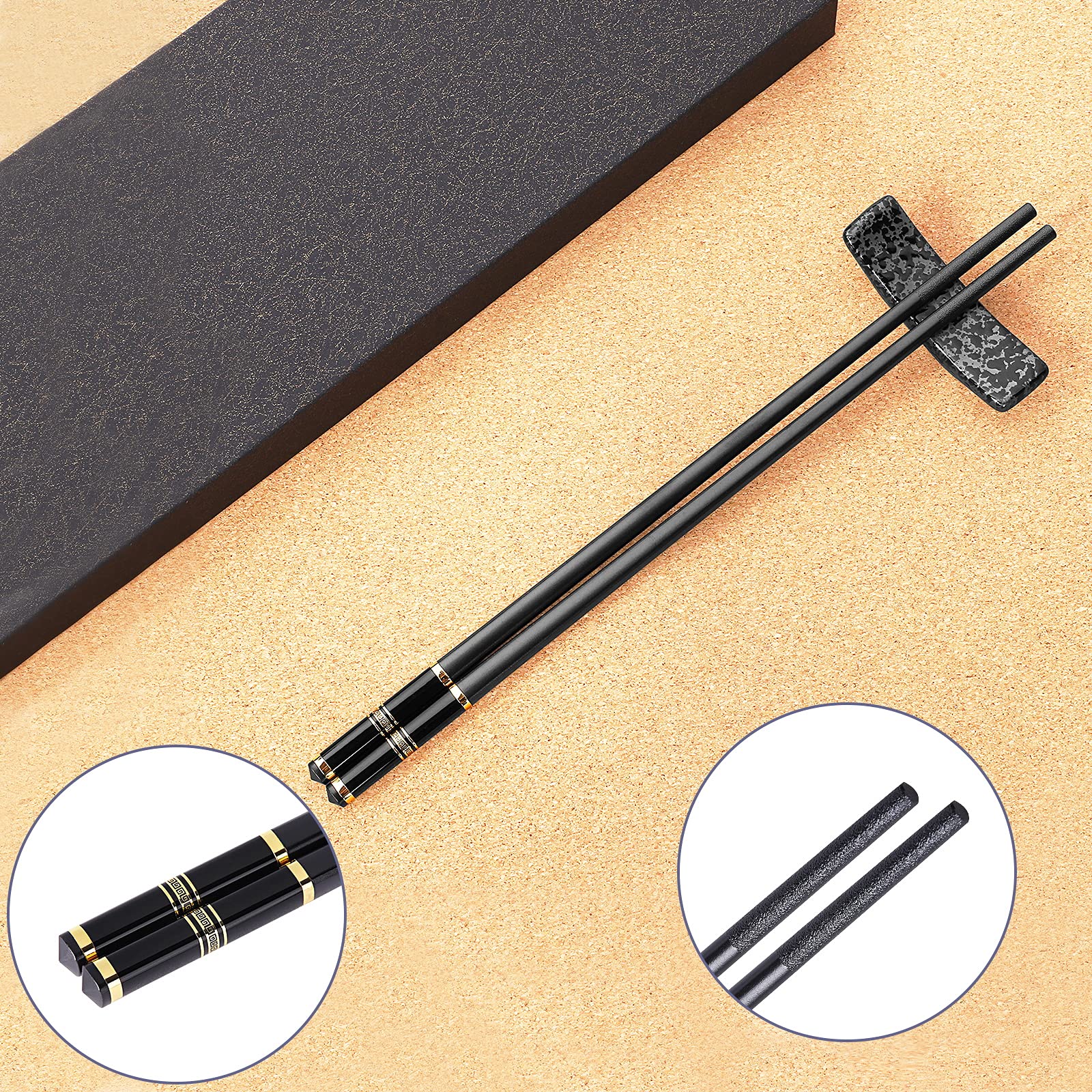 Chopsticks Reusable Fiberglass Alloy Chopsticks with Holder and Carrying Bag, 1 Pairs Gift Set (Style 1)