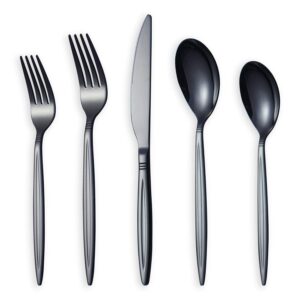 20 piece black silverware set, stainless steel flatware set, titanium black cutlery set, service set for 4 (shiny black)