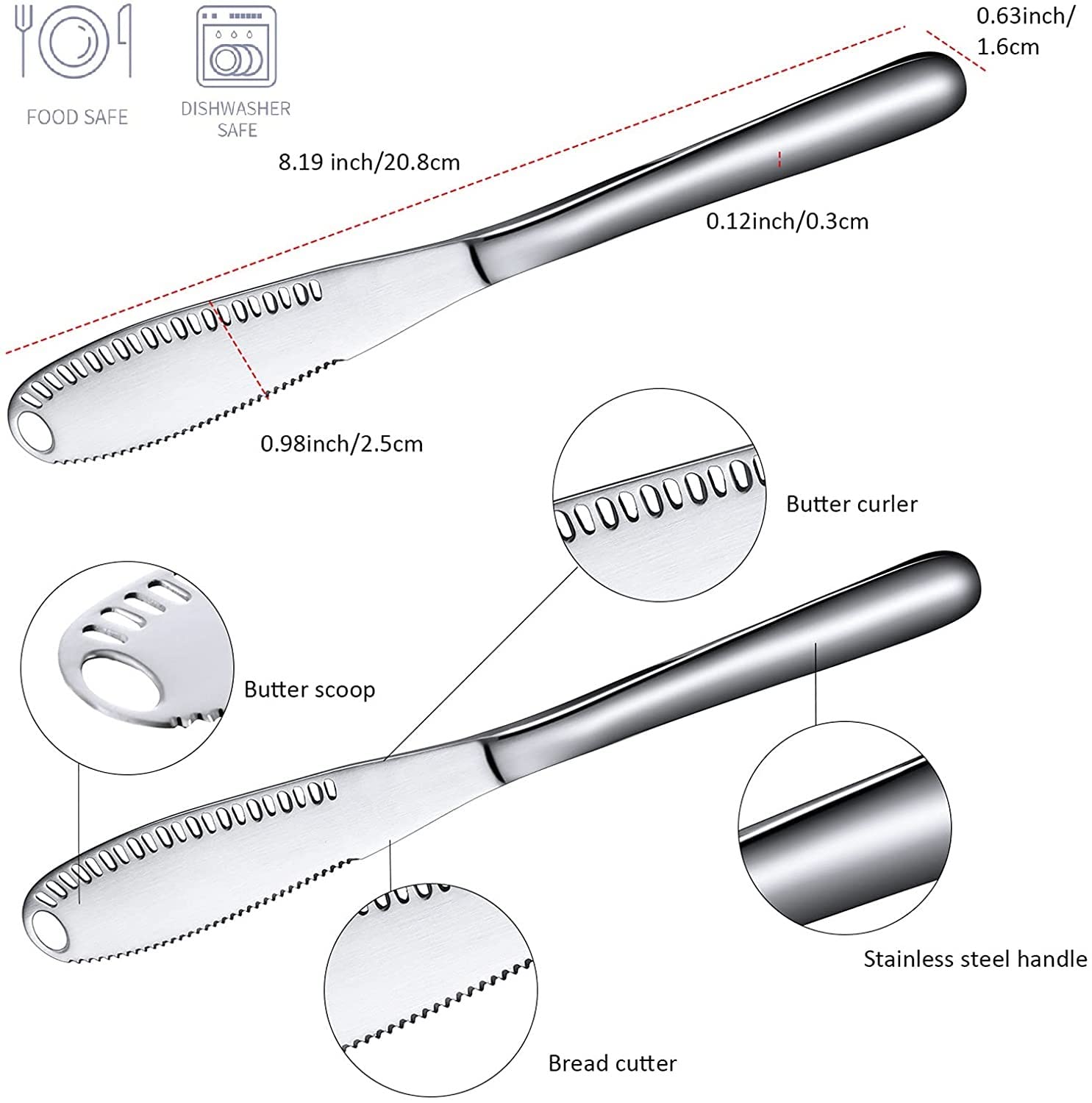 Lazooy 5 Pack Butter Spreader Knife with Holes Butter Knives & Picks Stainless-Steel Butterknives Silverware Table Dinner Knifes for Cold Butter Dessert Meat