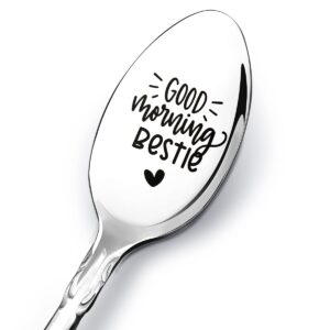 best friends gifts for women teens girls, funny good morning bestie spoon engraved stainless steel, tea coffee lovers friendship gifts, friends birthday valentine graduation christmas gift