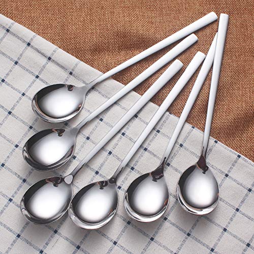 Soup spoons, Korean stainless steel round long spoon (6, Stainless Steel)