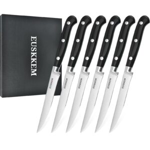 euskkem steak knives set of 6,steak knife set,durable full tang steak knives,sharp flatware steak knives