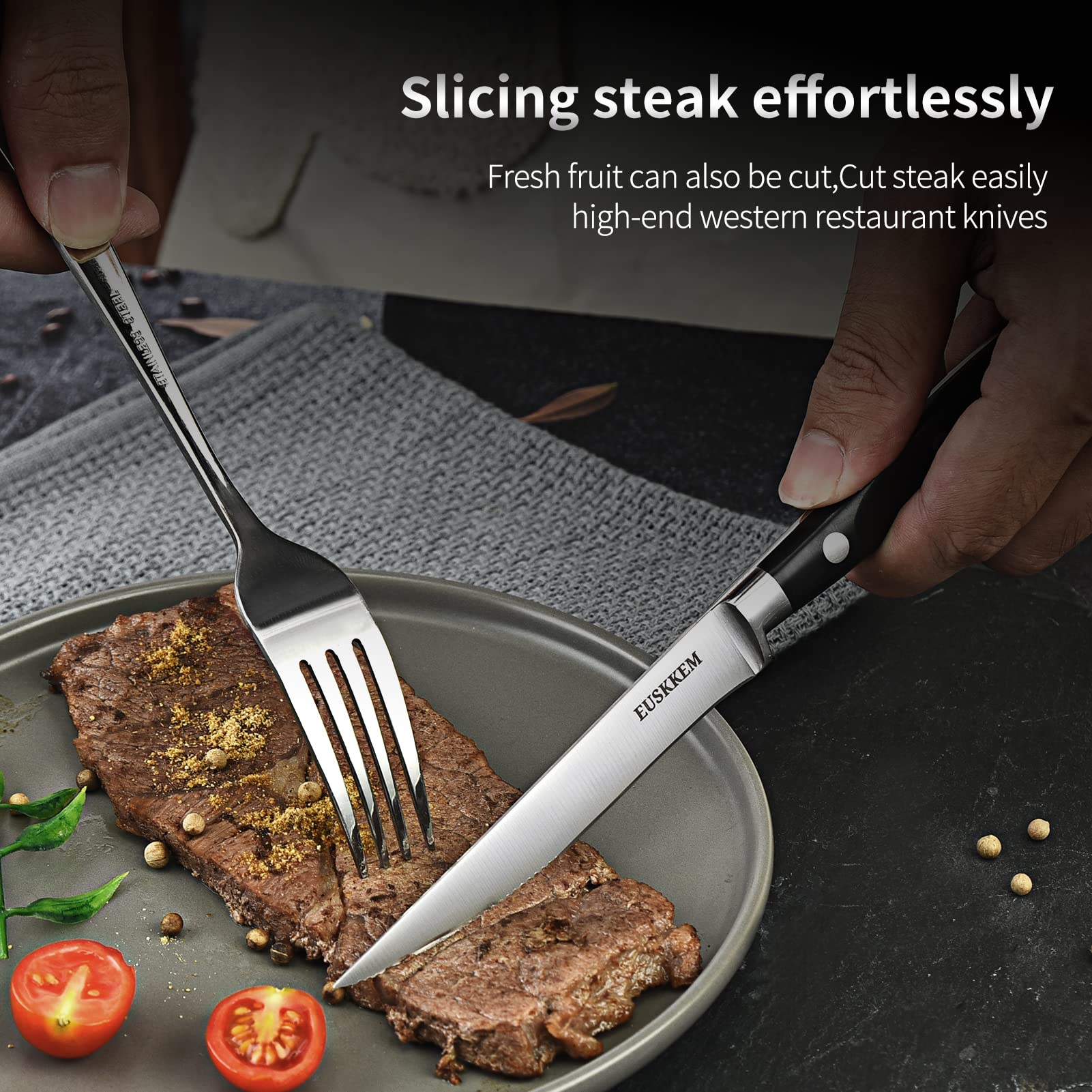 EUSKKEM Steak Knives Set of 6,Steak Knife Set,Durable Full Tang Steak Knives,Sharp Flatware Steak Knives