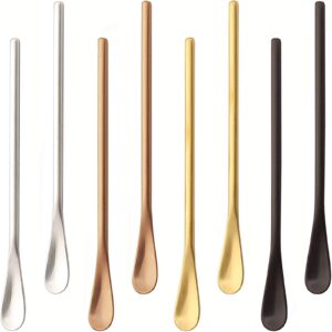 wuweot 8 pack stainless steel coffee spoons, 5in iced tea spoons cocktail stirring spoons, spice spoons with short handle (4 colors)