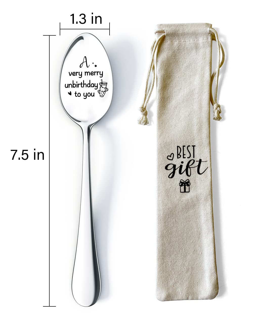 Ptzizi Funny Engraved Stainless Steel Gourmet Spoon, A very Merry Unbirthday to You Coffee Dessert Tea Spoon Gift for Women Silver 1.3x7