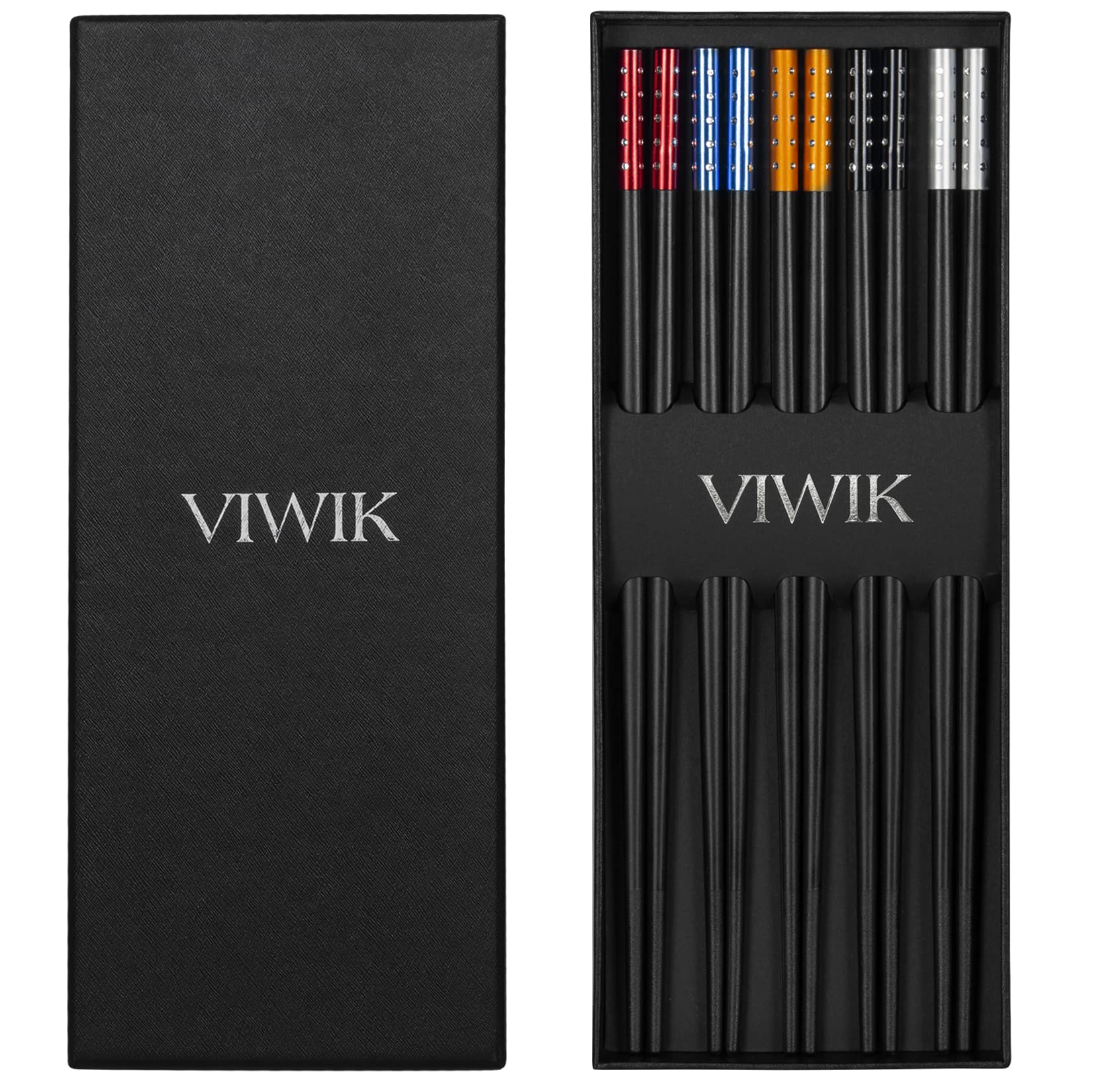 VIWIK 5 Pairs Fiberglass Premium Chopsticks Cute Diamond Patch Reusable Chopsticks Easy to Use Lightweight Japanese Korean Chopstickst Dishwasher Safe Matte Anti-slip Gift Sets with Box, 9.6 inch