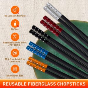 VIWIK 5 Pairs Fiberglass Premium Chopsticks Cute Diamond Patch Reusable Chopsticks Easy to Use Lightweight Japanese Korean Chopstickst Dishwasher Safe Matte Anti-slip Gift Sets with Box, 9.6 inch