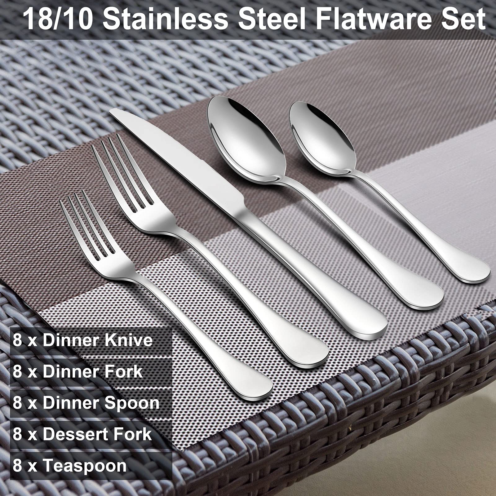 LIANYU Silverware 18/10 Stainless Steel, 18/10 Flatware Cutlery Set Service for 8, 40-Piece Eating Utensils Tableware Set for Restaurant Wedding, Dishwasher Safe, Mirror Polished