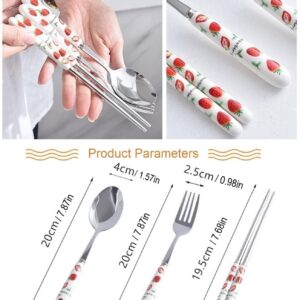 SENIDIKE Silverware Set, Ceramic Handle Dinnerware Set Flatware Kitchen Accessories Camping Travel Sets Fork Spoon Portable Cutlery Sets with Case, Lemon Strawberry Watermelon Pineapple Fruit series