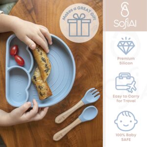 SofiAl Baby Led Weaning Supplies, Silicone Baby Feeding Set, First Stage Baby Eating Set, Suction Bowl Divided Plate Bib Spoon Fork Straw Sippy Cup, Toddler Self Feeding Utensils, Dish Set 6-12 Months