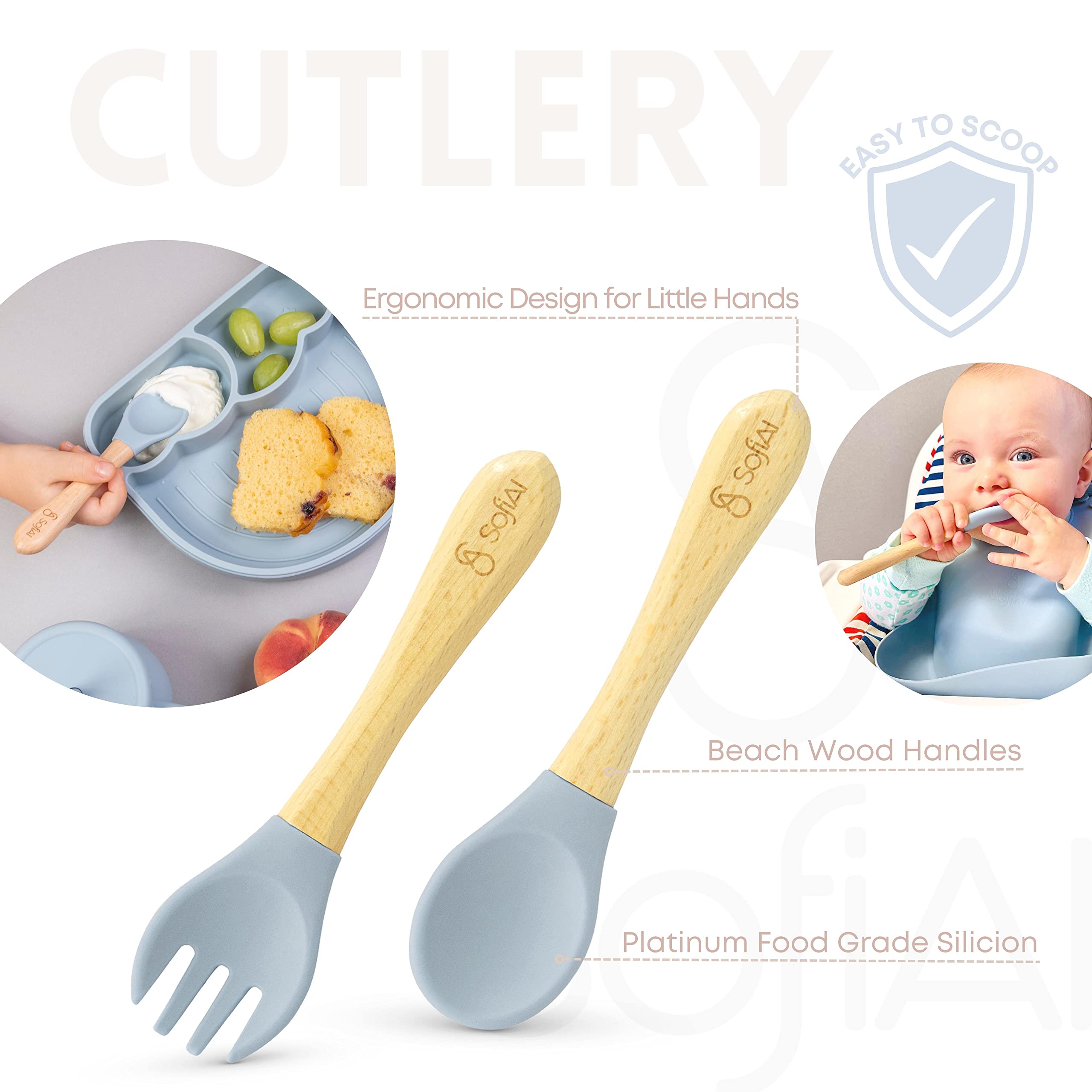 SofiAl Baby Led Weaning Supplies, Silicone Baby Feeding Set, First Stage Baby Eating Set, Suction Bowl Divided Plate Bib Spoon Fork Straw Sippy Cup, Toddler Self Feeding Utensils, Dish Set 6-12 Months