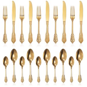 ZCF 24-Piece Gold Flatware Silverware Set,18/10 Heavy Duty Stainless Steel Flatware Service for 6,Cutlery Include Knife/Fork/Spoon/Coffee Spoon,Mirror Polished, Dishwasher Safety