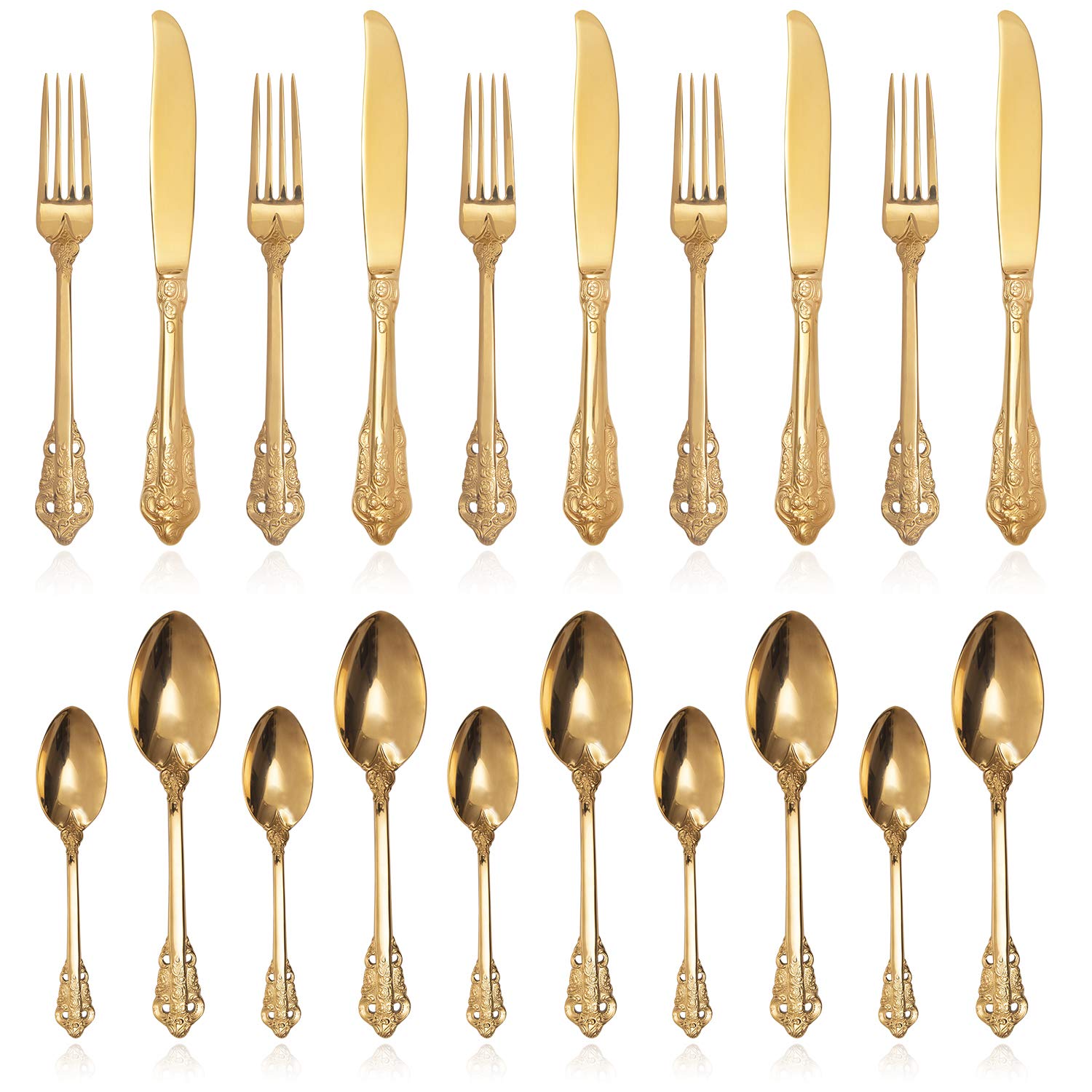 ZCF 24-Piece Gold Flatware Silverware Set,18/10 Heavy Duty Stainless Steel Flatware Service for 6,Cutlery Include Knife/Fork/Spoon/Coffee Spoon,Mirror Polished, Dishwasher Safety