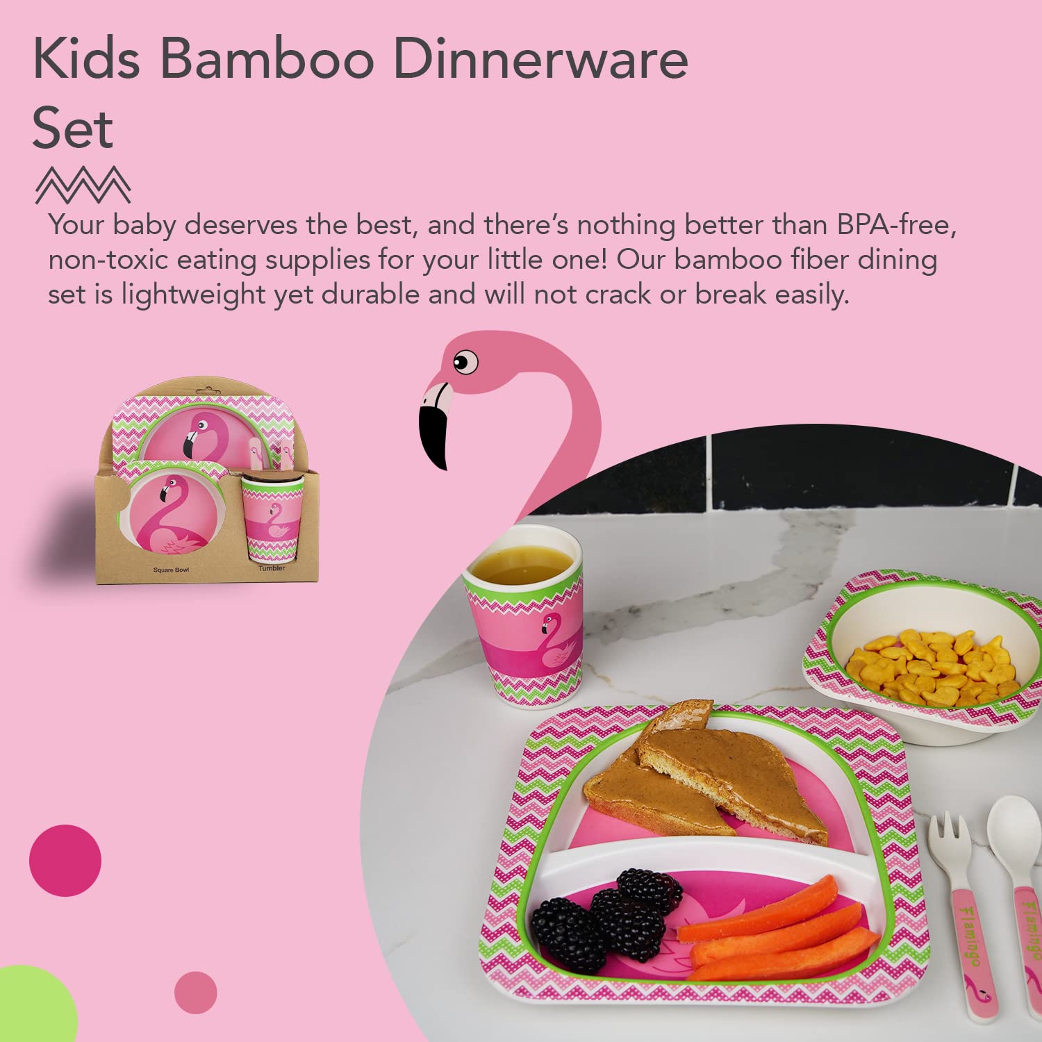 Thoneed Bamboo Kids Plate and Bowl Set | Matching Dishes for Toddlers Ages 1+ | 5 Piece Divided Dinnerware Set Includes Plate, Bowl, Cup & Utensils | Reusable, BPA Free & Dishwasher Safe (Cow)