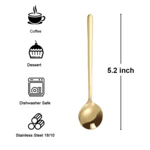 Pack of 6, Gold Plated Stainless Steel Espresso Spoons, Muulaii Mini Teaspoons Set Gold Spoons for Coffee Sugar Dessert Cake Ice Cream Soup Antipasto Cappuccino, 5.3 Inch