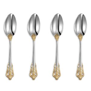 keawell luxury 6.3" teaspoons, 18/10 stainless steel, gorgeous small spoons, stirring, mixing, sugar, cake, dessert spoons, mini antipasto spoons (gold accent)