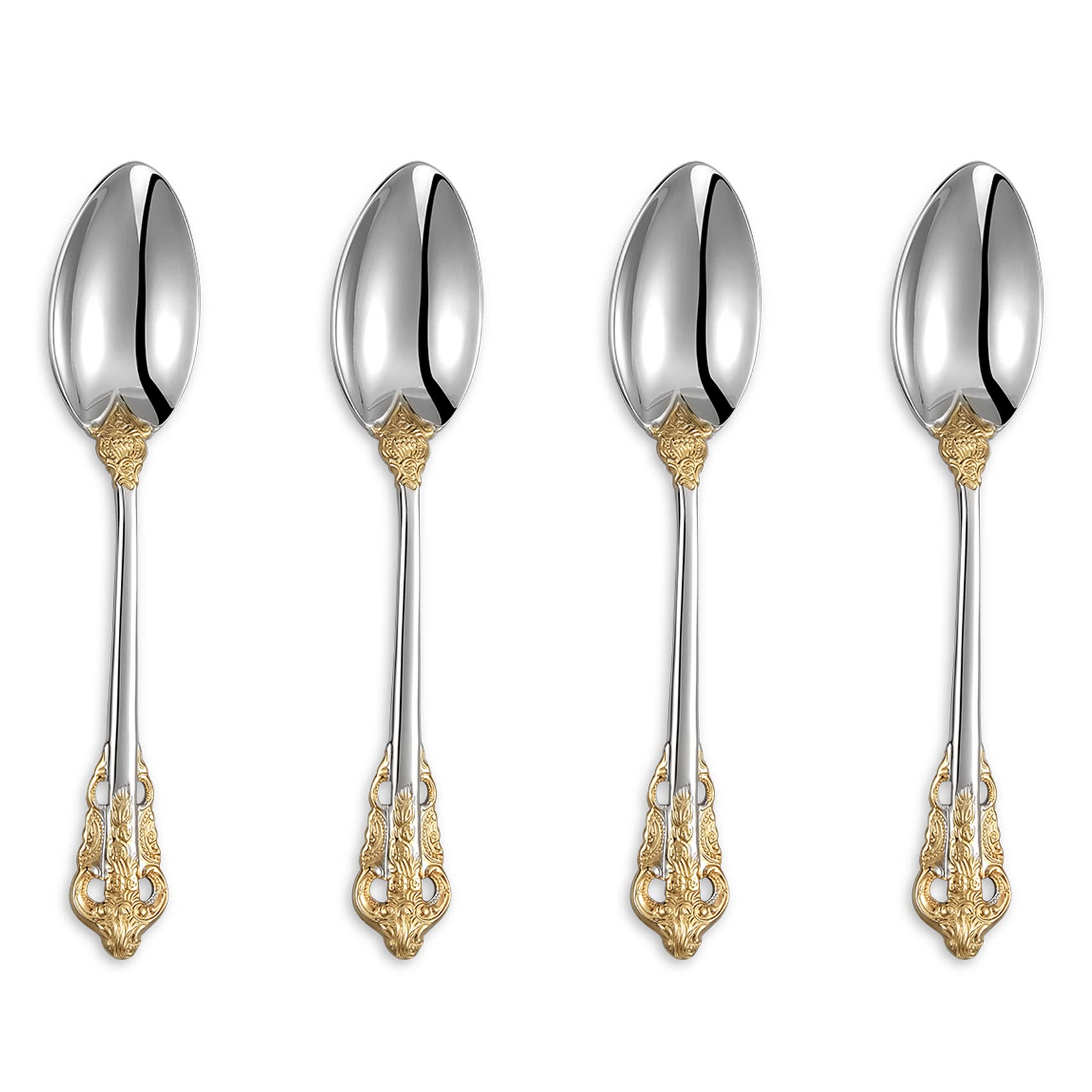 KEAWELL Luxury 6.3" Teaspoons, 18/10 Stainless Steel, Gorgeous Small Spoons, Stirring, Mixing, Sugar, Cake, Dessert Spoons, Mini Antipasto spoons (Gold Accent)