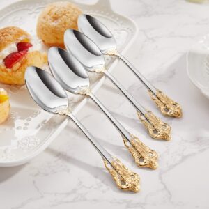 KEAWELL Luxury 6.3" Teaspoons, 18/10 Stainless Steel, Gorgeous Small Spoons, Stirring, Mixing, Sugar, Cake, Dessert Spoons, Mini Antipasto spoons (Gold Accent)