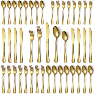 40 pieces gold silverware set for 8, stainless steel flatware set includes spoons forks knives, gold utensils cutlery set service for 8, mirror polished, dishwasher safe