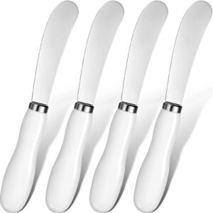 cheese spreader cheese butter knife stainless steel spreader knife with white porcelain handles multipurpose cheese butter spreader knives for kitchen use 5.74 inch (4)