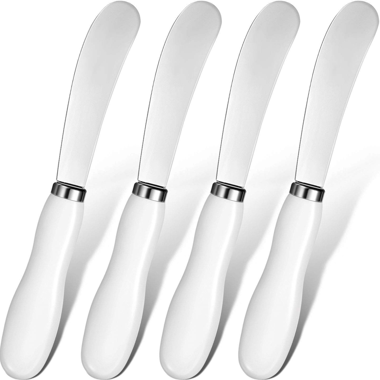 Cheese Spreader Cheese Butter Knife Stainless Steel Spreader Knife with White Porcelain Handles Multipurpose Cheese Butter Spreader Knives for Kitchen Use 5.74 Inch (4)