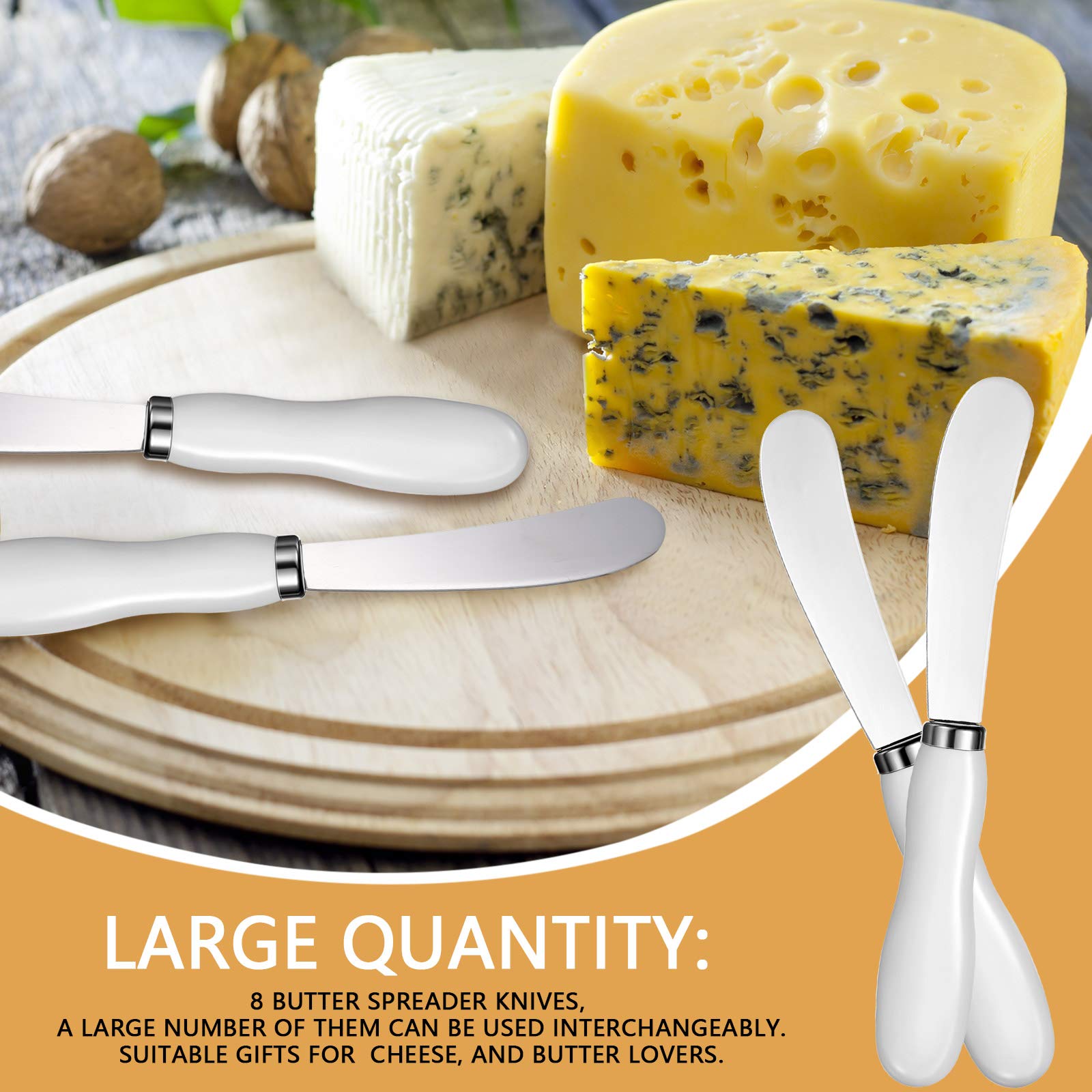 Cheese Spreader Cheese Butter Knife Stainless Steel Spreader Knife with White Porcelain Handles Multipurpose Cheese Butter Spreader Knives for Kitchen Use 5.74 Inch (4)