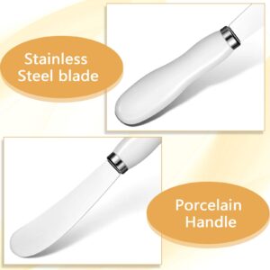 Cheese Spreader Cheese Butter Knife Stainless Steel Spreader Knife with White Porcelain Handles Multipurpose Cheese Butter Spreader Knives for Kitchen Use 5.74 Inch (4)