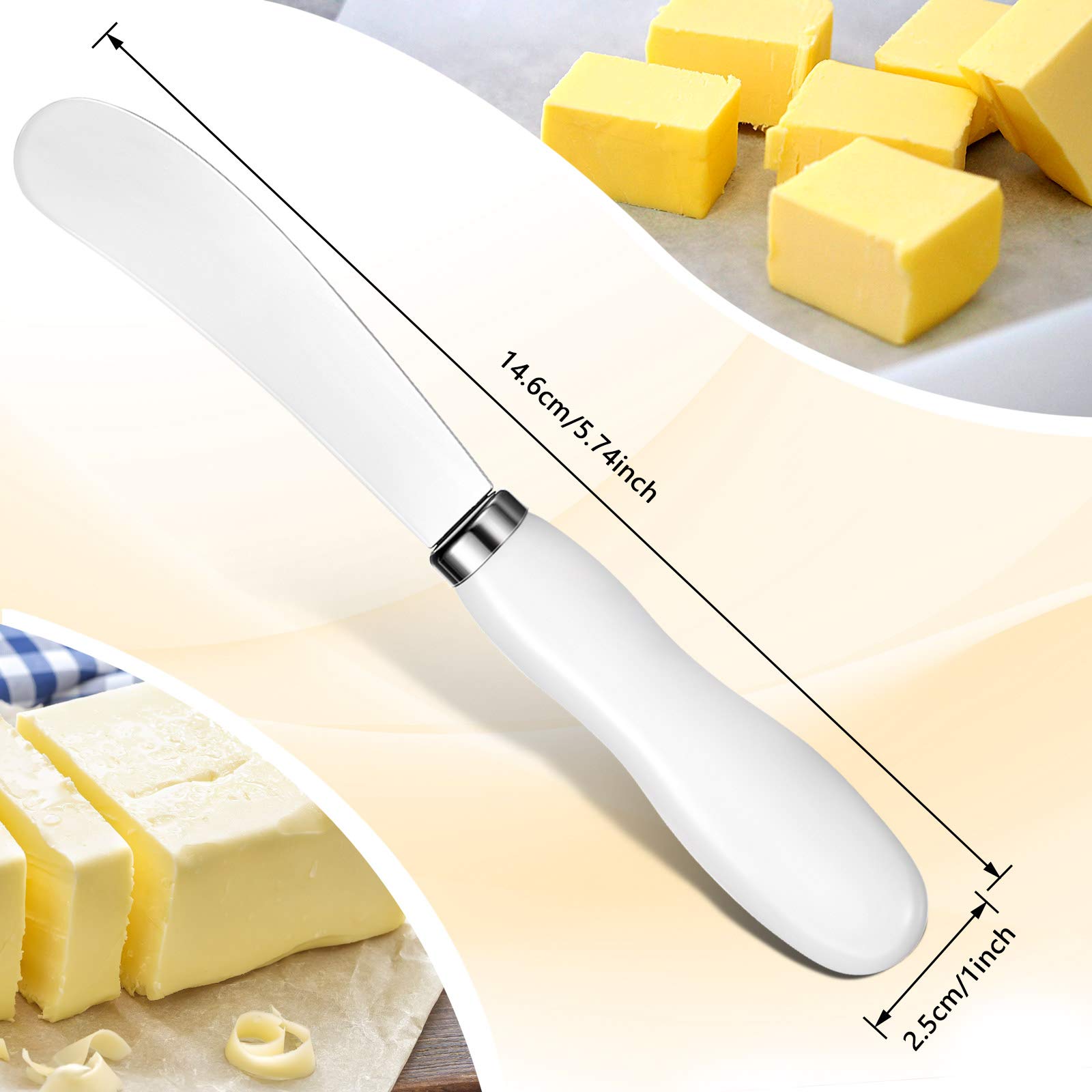 Cheese Spreader Cheese Butter Knife Stainless Steel Spreader Knife with White Porcelain Handles Multipurpose Cheese Butter Spreader Knives for Kitchen Use 5.74 Inch (4)