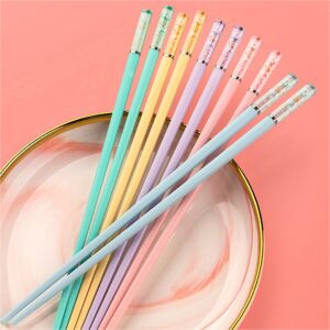 5 Pairs Fiberglass Chopsticks Amber Cherry Blossom Pattern Decoration Multicolor Chopsticks Japanese Korean Chopsticks Reusable Dishwasher Safe Yellow Pink Blue Green Purple Chopsticks