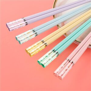 5 Pairs Fiberglass Chopsticks Amber Cherry Blossom Pattern Decoration Multicolor Chopsticks Japanese Korean Chopsticks Reusable Dishwasher Safe Yellow Pink Blue Green Purple Chopsticks