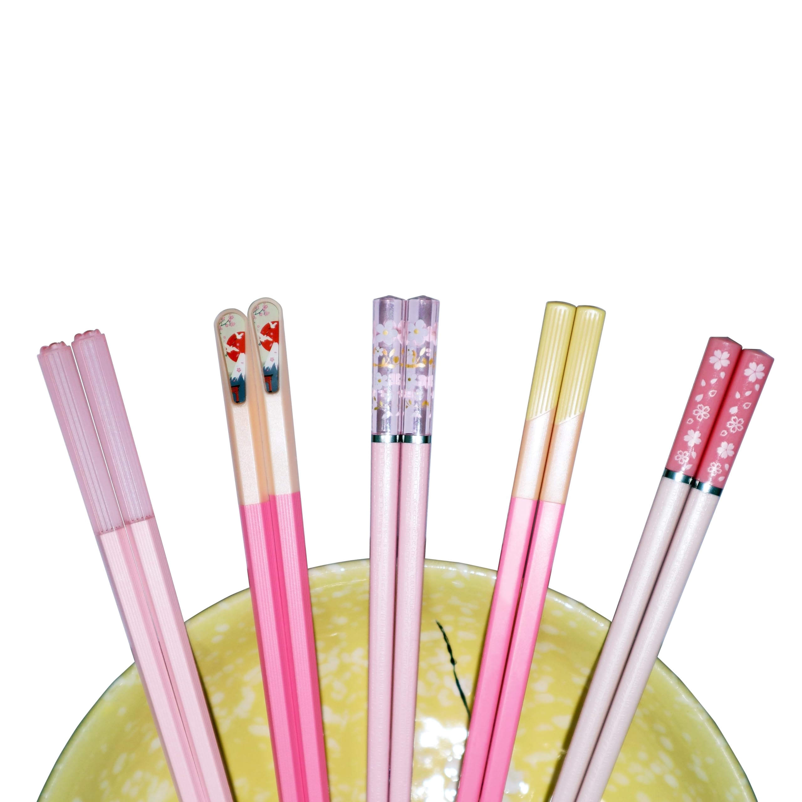 5 Pairs Fiberglass Chopsticks Pink Japanese Korean Chopsticks Reusable Non-Slip Chopsticks Dishwasher Safe, 9.6 Inches Long, 5 Patterns