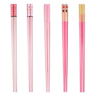 5 Pairs Fiberglass Chopsticks Pink Japanese Korean Chopsticks Reusable Non-Slip Chopsticks Dishwasher Safe, 9.6 Inches Long, 5 Patterns