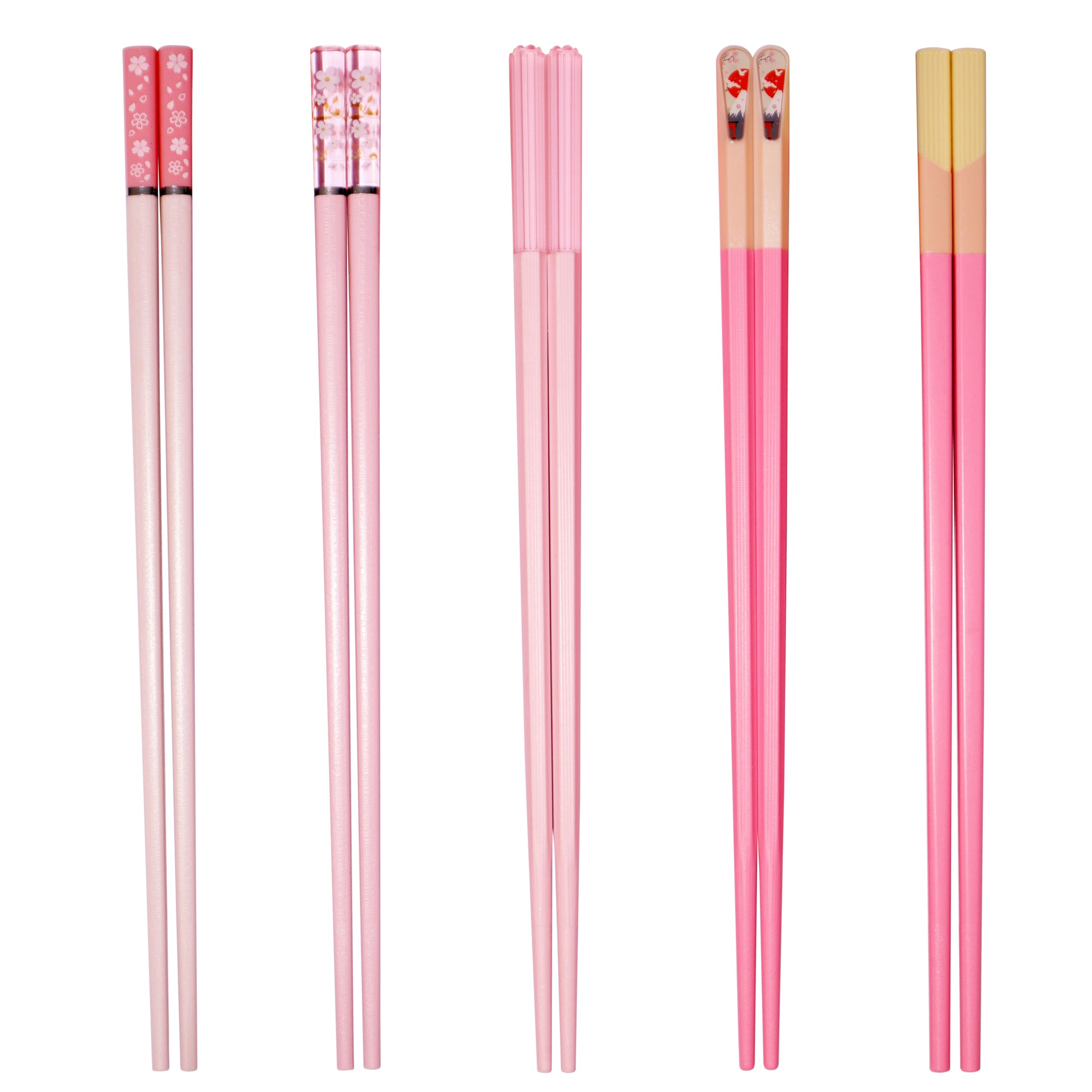 5 Pairs Fiberglass Chopsticks Pink Japanese Korean Chopsticks Reusable Non-Slip Chopsticks Dishwasher Safe, 9.6 Inches Long, 5 Patterns