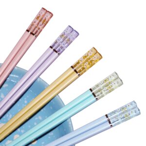 5 Pairs Fiberglass Chopsticks Amber Cherry Blossom Pattern Decoration Multicolor Chopsticks Japanese Korean Chopsticks Reusable Dishwasher Safe Yellow Pink Blue Green Purple Chopsticks