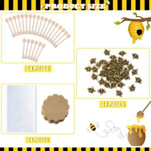 Shappy 96 Pcs 4 Inch Wood Honey Dipper Sticks Set 24 Pcs Honey Dipper Sticks 24 Pcs Plastic Storage Bags 24 Pcs Kraft Paper Cards 24 Pcs Honeybee Charm Pendants with Jute Rope for Honey Jar DIY Craft