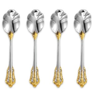 keawell 6" tea spoons set of 4, coffee espresso demitasse vintage tea spoon, 18/10 stainless steel, gold accent